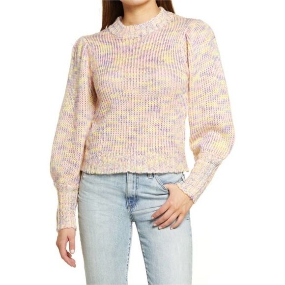 All in Favor Colorful Knit Pullover Sweater Small Wool Blend Women Yellow Pink - Picture 1 of 8